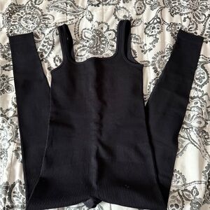 Black Ribbed One Piece Legging